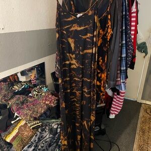 VINTAGE Early Y2K/90’s  “ASOS” Black and Orange Custom OOAK Bleach-DyeDress